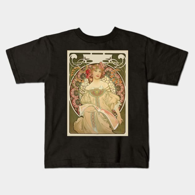 Vintage Art Nouveau Lady Art Kids T-Shirt by AlondraHanley